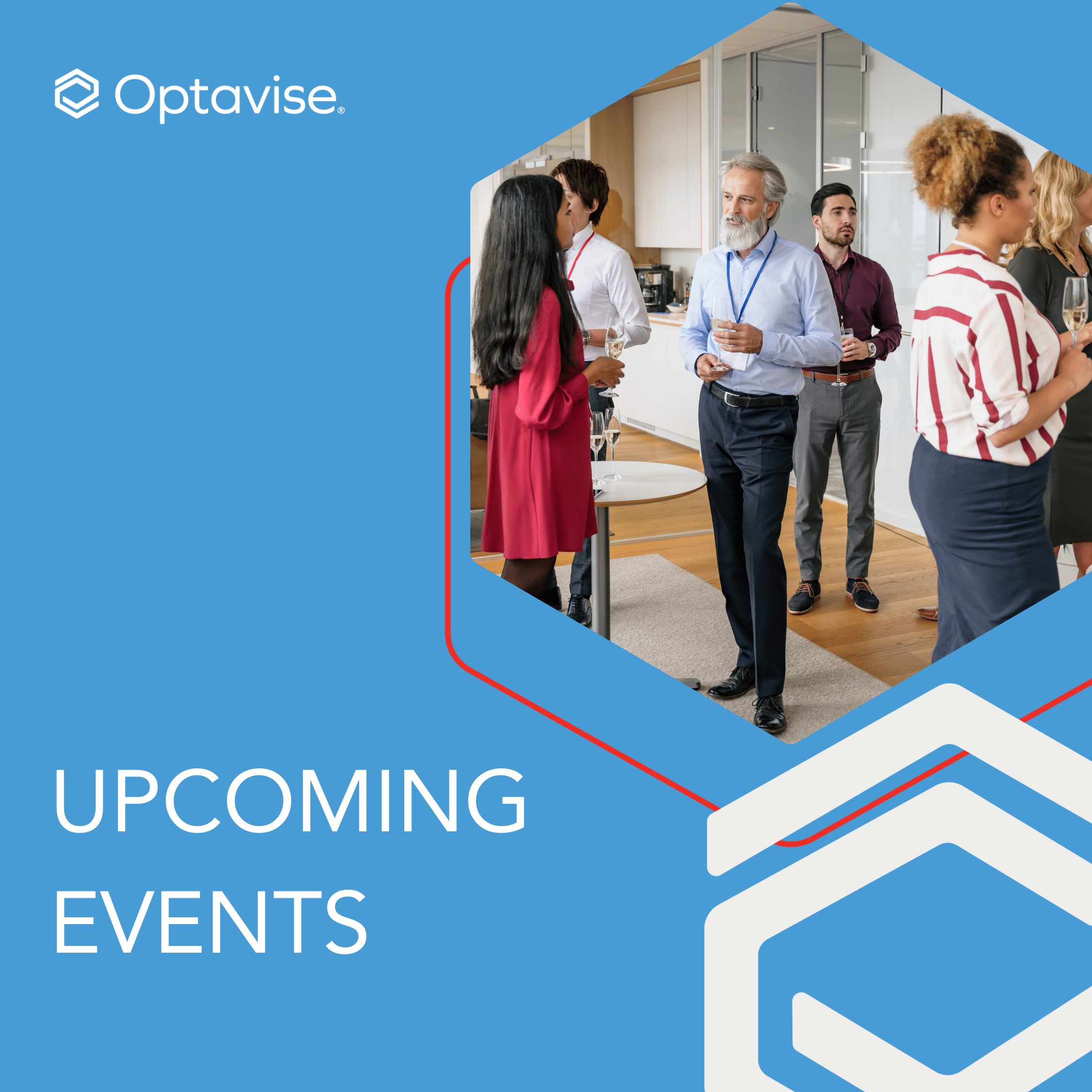 Man wearing meeting badge talking to others at event.