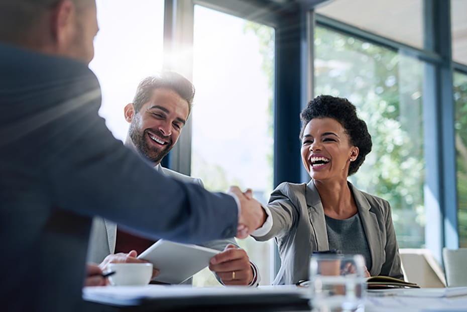 Woman shaking hands in the workplace